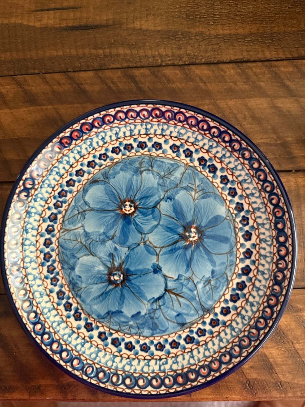 Blue Floral Ceramic Dinner Plate - Hand-Painted Style 8” plate